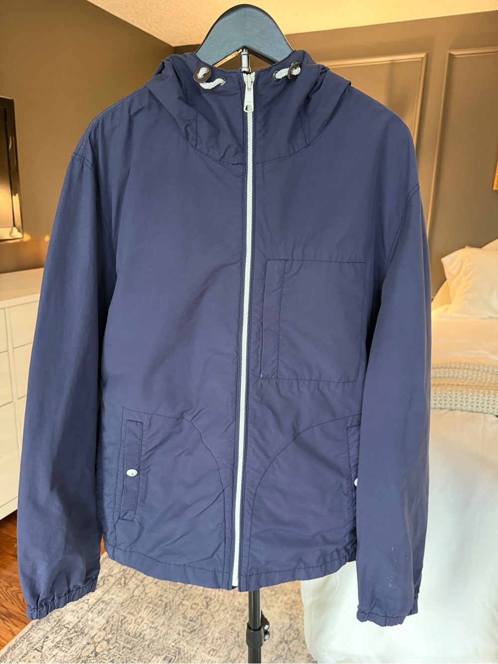 J.Crew Mercantile Men’s Large Navy Hooded Lightweight Utility Jacket Windbreaker